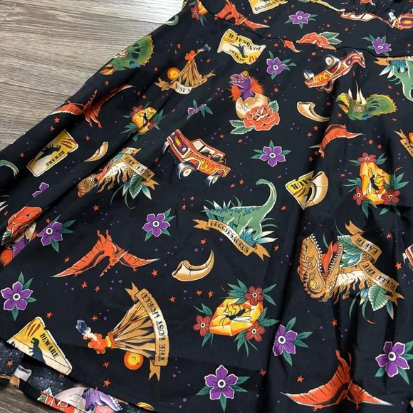 Dangerfield Jurassic Park Lost World Dinosaur Print Cotton Mini Dress Size 14 - Picture 2 of 9